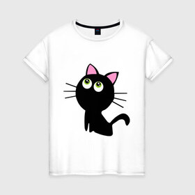 Женская футболка хлопок с принтом Маленький котенок в Санкт-Петербурге, 100% хлопок | прямой крой, круглый вырез горловины, длина до линии бедер, слегка спущенное плечо | киса | котенок | котик | кошка | черная кошка | черный кот