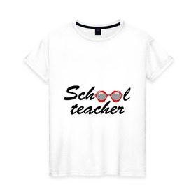 Женская футболка хлопок с принтом school teacher в Санкт-Петербурге, 100% хлопок | прямой крой, круглый вырез горловины, длина до линии бедер, слегка спущенное плечо | губы | очки | помада | рот | школа | школьный учитель