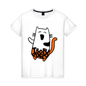Женская футболка хлопок с принтом Твори добро в Санкт-Петербурге, 100% хлопок | прямой крой, круглый вырез горловины, длина до линии бедер, слегка спущенное плечо | cat | kitty | котенок | котик | котяра | кошак