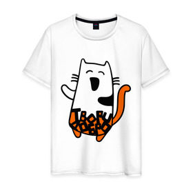 Мужская футболка хлопок с принтом Твори добро в Санкт-Петербурге, 100% хлопок | прямой крой, круглый вырез горловины, длина до линии бедер, слегка спущенное плечо. | cat | kitty | котенок | котик | котяра | кошак