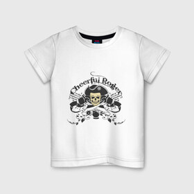 Детская футболка хлопок с принтом Cheerful Roger в Санкт-Петербурге, 100% хлопок | круглый вырез горловины, полуприлегающий силуэт, длина до линии бедер | Тематика изображения на принте: cheerful roger | веселый роджер | пиратская метка | пиратский череп | череп