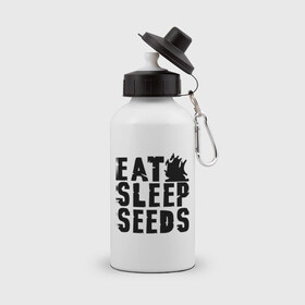 Бутылка спортивная с принтом Eat sleep seeds в Санкт-Петербурге, металл | емкость — 500 мл, в комплекте две пластиковые крышки и карабин для крепления | админские | для админов | есть | сисадминам | спать