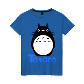 Женская футболка хлопок с принтом Totoro черный в Санкт-Петербурге, 100% хлопок | прямой крой, круглый вырез горловины, длина до линии бедер, слегка спущенное плечо | anime | totoro | аниме | анимэ. мой сосед тоторо | тоторо