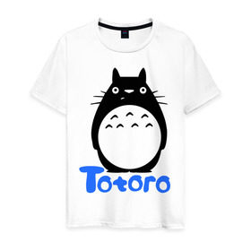 Мужская футболка хлопок с принтом Totoro черный в Санкт-Петербурге, 100% хлопок | прямой крой, круглый вырез горловины, длина до линии бедер, слегка спущенное плечо. | anime | totoro | аниме | анимэ. мой сосед тоторо | тоторо