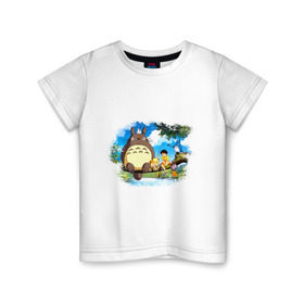 Детская футболка хлопок с принтом Тоторо и его друзья в Санкт-Петербурге, 100% хлопок | круглый вырез горловины, полуприлегающий силуэт, длина до линии бедер | anime | totoro | аниме | анимэ. мой сосед тоторо | тоторо
