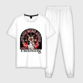 Мужская пижама хлопок с принтом Hellsing символ Алукарда в Санкт-Петербурге, 100% хлопок | брюки и футболка прямого кроя, без карманов, на брюках мягкая резинка на поясе и по низу штанин
 | Тематика изображения на принте: anime | hellsing | аниме | анимэ | манга | хеллсинг