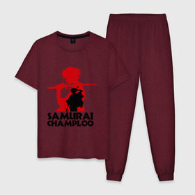 Мужская пижама хлопок с принтом Самурай Champloo в Санкт-Петербурге, 100% хлопок | брюки и футболка прямого кроя, без карманов, на брюках мягкая резинка на поясе и по низу штанин
 | anime | samurai champloo | аниме | анимэ | самурай чамплу