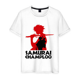 Мужская футболка хлопок с принтом Самурай Champloo в Санкт-Петербурге, 100% хлопок | прямой крой, круглый вырез горловины, длина до линии бедер, слегка спущенное плечо. | Тематика изображения на принте: anime | samurai champloo | аниме | анимэ | самурай чамплу
