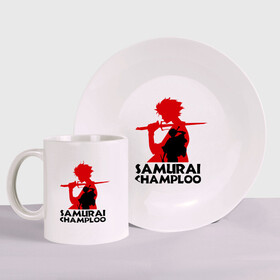 Набор: тарелка + кружка с принтом Самурай Champloo в Санкт-Петербурге, керамика | Кружка: объем — 330 мл, диаметр — 80 мм. Принт наносится на бока кружки, можно сделать два разных изображения. 
Тарелка: диаметр - 210 мм, диаметр для нанесения принта - 120 мм. | anime | samurai champloo | аниме | анимэ | самурай чамплу