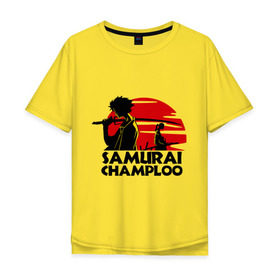 Мужская футболка хлопок Oversize с принтом Самурай Champloo закат в Санкт-Петербурге, 100% хлопок | свободный крой, круглый ворот, “спинка” длиннее передней части | anime | samurai champloo | аниме | анимэ | самурай чамплу