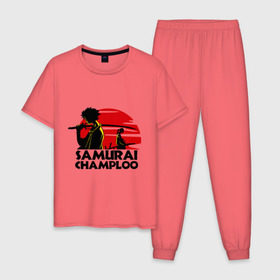 Мужская пижама хлопок с принтом Самурай Champloo закат в Санкт-Петербурге, 100% хлопок | брюки и футболка прямого кроя, без карманов, на брюках мягкая резинка на поясе и по низу штанин
 | anime | samurai champloo | аниме | анимэ | самурай чамплу