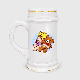 Кружка пивная с принтом Девочка и медведь в Санкт-Петербурге,  керамика (Материал выдерживает высокую температуру, стоит избегать резкого перепада температур) |  объем 630 мл | детские | для ребенка | дочка | игрушка | медведь | медвежонок | мишка | мишутка