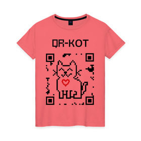 Женская футболка хлопок с принтом QR-code-kote в Санкт-Петербурге, 100% хлопок | прямой крой, круглый вырез горловины, длина до линии бедер, слегка спущенное плечо | qr код | киса | код | котенок | котик | куар | кьюар