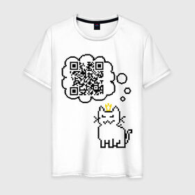Мужская футболка хлопок с принтом Коты правят миром в Санкт-Петербурге, 100% хлопок | прямой крой, круглый вырез горловины, длина до линии бедер, слегка спущенное плечо. | Тематика изображения на принте: qr код | в короне | код | кот | котенок | куар | кьюар