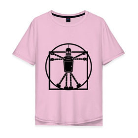 Мужская футболка хлопок Oversize с принтом bender da vinchi в Санкт-Петербурге, 100% хлопок | свободный крой, круглый ворот, “спинка” длиннее передней части | futurama | бендер да винчи | футурама