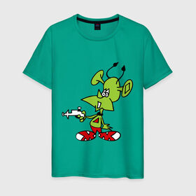 Мужская футболка хлопок с принтом зеленый марсианин в Санкт-Петербурге, 100% хлопок | прямой крой, круглый вырез горловины, длина до линии бедер, слегка спущенное плечо. | зеленый марсианин | инопланетянин | марсианин | марсоход | прикольные картинки