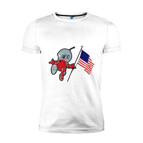 Мужская футболка премиум с принтом космонавт в Санкт-Петербурге, 92% хлопок, 8% лайкра | приталенный силуэт, круглый вырез ворота, длина до линии бедра, короткий рукав | американский флаг | космонавт | космос | марс | марсоход | прикольные картинки | флаг