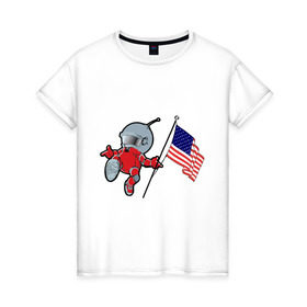 Женская футболка хлопок с принтом космонавт в Санкт-Петербурге, 100% хлопок | прямой крой, круглый вырез горловины, длина до линии бедер, слегка спущенное плечо | американский флаг | космонавт | космос | марс | марсоход | прикольные картинки | флаг