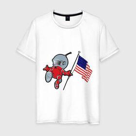 Мужская футболка хлопок с принтом космонавт в Санкт-Петербурге, 100% хлопок | прямой крой, круглый вырез горловины, длина до линии бедер, слегка спущенное плечо. | Тематика изображения на принте: американский флаг | космонавт | космос | марс | марсоход | прикольные картинки | флаг