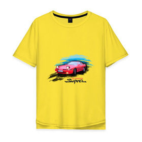 Мужская футболка хлопок Oversize с принтом toyota supra красная в Санкт-Петербурге, 100% хлопок | свободный крой, круглый ворот, “спинка” длиннее передней части | tourer | toyota supra | супра | тойота | японские автомобили
