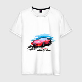 Мужская футболка хлопок с принтом toyota supra красная в Санкт-Петербурге, 100% хлопок | прямой крой, круглый вырез горловины, длина до линии бедер, слегка спущенное плечо. | Тематика изображения на принте: tourer | toyota supra | супра | тойота | японские автомобили