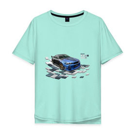 Мужская футболка хлопок Oversize с принтом Nisan Skyline в Санкт-Петербурге, 100% хлопок | свободный крой, круглый ворот, “спинка” длиннее передней части | Тематика изображения на принте: nissan skyline | tourer | ниссан | скайлайн | японские автомобили
