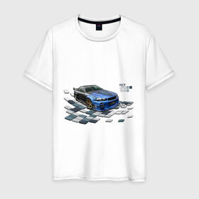 Мужская футболка хлопок с принтом Nisan Skyline в Санкт-Петербурге, 100% хлопок | прямой крой, круглый вырез горловины, длина до линии бедер, слегка спущенное плечо. | Тематика изображения на принте: nissan skyline | tourer | ниссан | скайлайн | японские автомобили