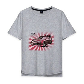Мужская футболка хлопок Oversize с принтом Nisan Skyline красная в Санкт-Петербурге, 100% хлопок | свободный крой, круглый ворот, “спинка” длиннее передней части | nissan skyline | tourer | ниссан | скайлайн | японские автомобили