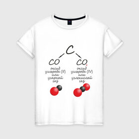 Женская футболка хлопок с принтом Шпаргалка по химии СО2 в Санкт-Петербурге, 100% хлопок | прямой крой, круглый вырез горловины, длина до линии бедер, слегка спущенное плечо | химия | шпаргалка | шпора