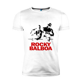 Мужская футболка премиум с принтом Rocky Balboa в Санкт-Петербурге, 92% хлопок, 8% лайкра | приталенный силуэт, круглый вырез ворота, длина до линии бедра, короткий рукав | boxing | боксер | роки | рокки | рокки бальбоа | спорт