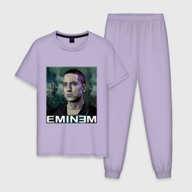 Мужская пижама хлопок с принтом постер Eminem в Санкт-Петербурге, 100% хлопок | брюки и футболка прямого кроя, без карманов, на брюках мягкая резинка на поясе и по низу штанин
 | Тематика изображения на принте: eminm | slim shady | еминем | реп | репчик | рэп