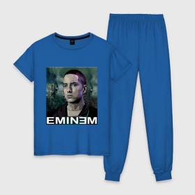 Женская пижама хлопок с принтом постер Eminem в Санкт-Петербурге, 100% хлопок | брюки и футболка прямого кроя, без карманов, на брюках мягкая резинка на поясе и по низу штанин | eminm | slim shady | еминем | реп | репчик | рэп