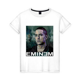 Женская футболка хлопок с принтом постер Eminem в Санкт-Петербурге, 100% хлопок | прямой крой, круглый вырез горловины, длина до линии бедер, слегка спущенное плечо | eminm | slim shady | еминем | реп | репчик | рэп