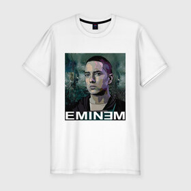 Мужская футболка премиум с принтом постер Eminem в Санкт-Петербурге, 92% хлопок, 8% лайкра | приталенный силуэт, круглый вырез ворота, длина до линии бедра, короткий рукав | eminm | slim shady | еминем | реп | репчик | рэп
