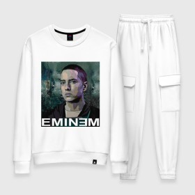 Женский костюм хлопок с принтом постер Eminem в Санкт-Петербурге, 100% хлопок | на свитшоте круглая горловина, мягкая резинка по низу. Брюки заужены к низу, на них два вида карманов: два 