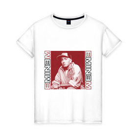 Женская футболка хлопок с принтом Eminem в кепке в Санкт-Петербурге, 100% хлопок | прямой крой, круглый вырез горловины, длина до линии бедер, слегка спущенное плечо | eminm | slim shady | еминем | реп | репчик | рэп