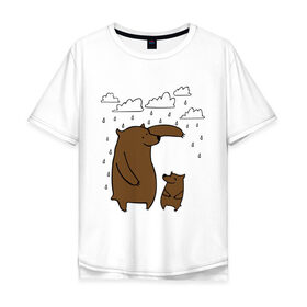 Мужская футболка хлопок Oversize с принтом Мишки под дождем в Санкт-Петербурге, 100% хлопок | свободный крой, круглый ворот, “спинка” длиннее передней части | животные | мишки | мишки под дождем | прикольные картинки