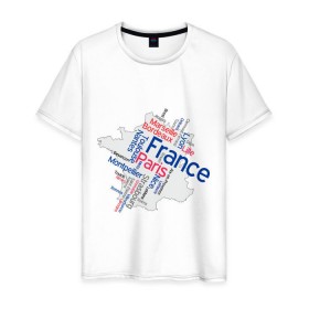 Мужская футболка хлопок с принтом Франция (крупные города) в Санкт-Петербурге, 100% хлопок | прямой крой, круглый вырез горловины, длина до линии бедер, слегка спущенное плечо. | 