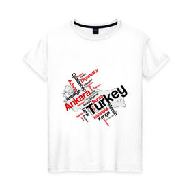 Женская футболка хлопок с принтом Турция (крупные города) в Санкт-Петербурге, 100% хлопок | прямой крой, круглый вырез горловины, длина до линии бедер, слегка спущенное плечо | turkey | для туристов | туристические | турция