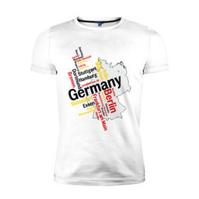Мужская футболка премиум с принтом Германия (крупные города) в Санкт-Петербурге, 92% хлопок, 8% лайкра | приталенный силуэт, круглый вырез ворота, длина до линии бедра, короткий рукав | Тематика изображения на принте: germany | германия | город | города | для туристов | туристические