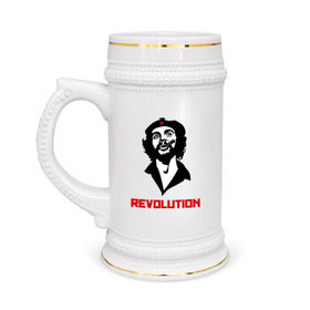 Кружка пивная с принтом Che Guevara Revolution в Санкт-Петербурге,  керамика (Материал выдерживает высокую температуру, стоит избегать резкого перепада температур) |  объем 630 мл | Тематика изображения на принте: че гевара