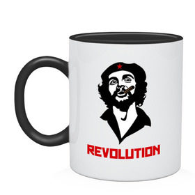 Кружка двухцветная с принтом Che Guevara Revolution в Санкт-Петербурге, керамика | объем — 330 мл, диаметр — 80 мм. Цветная ручка и кайма сверху, в некоторых цветах — вся внутренняя часть | че гевара