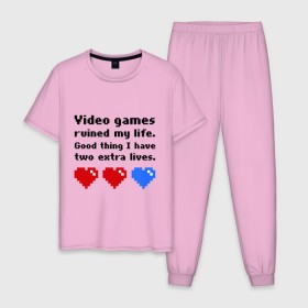 Мужская пижама хлопок с принтом video games ruined my life в Санкт-Петербурге, 100% хлопок | брюки и футболка прямого кроя, без карманов, на брюках мягкая резинка на поясе и по низу штанин
 | 8 bit | 8 бит | 8bit | 8бит | видеоигры | игры