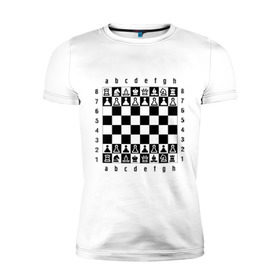 Мужская футболка премиум с принтом Шахматная достка в Санкт-Петербурге, 92% хлопок, 8% лайкра | приталенный силуэт, круглый вырез ворота, длина до линии бедра, короткий рукав | Тематика изображения на принте: шахматист | шахматная доска | шахматы