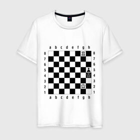 Мужская футболка хлопок с принтом Шахматная комбинация 1 в Санкт-Петербурге, 100% хлопок | прямой крой, круглый вырез горловины, длина до линии бедер, слегка спущенное плечо. | комбинация | шахматист | шахматная доска | шахматы