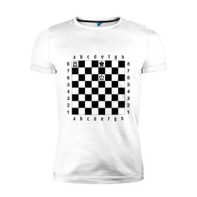 Мужская футболка премиум с принтом Комбинация шах и мат в Санкт-Петербурге, 92% хлопок, 8% лайкра | приталенный силуэт, круглый вырез ворота, длина до линии бедра, короткий рукав | Тематика изображения на принте: checkmate | мат | шах | шах и мат | шахматист | шахматная доска | шахматы