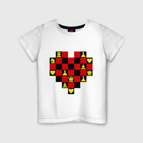 Детская футболка хлопок с принтом Шахматное сердце в Санкт-Петербурге, 100% хлопок | круглый вырез горловины, полуприлегающий силуэт, длина до линии бедер | chess | i love chess | сердце | шахматы | я люблю шахматы