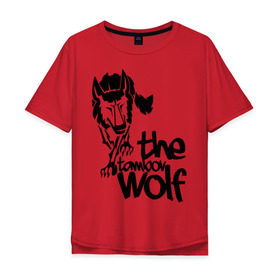Мужская футболка хлопок Oversize с принтом тамбовский волк в Санкт-Петербурге, 100% хлопок | свободный крой, круглый ворот, “спинка” длиннее передней части | wolf | волк | животные