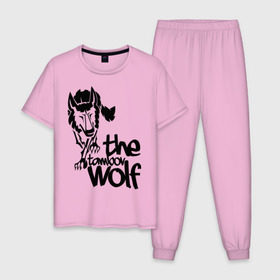 Мужская пижама хлопок с принтом тамбовский волк в Санкт-Петербурге, 100% хлопок | брюки и футболка прямого кроя, без карманов, на брюках мягкая резинка на поясе и по низу штанин
 | Тематика изображения на принте: wolf | волк | животные