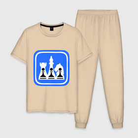 Мужская пижама хлопок с принтом белые-черные в Санкт-Петербурге, 100% хлопок | брюки и футболка прямого кроя, без карманов, на брюках мягкая резинка на поясе и по низу штанин
 | chess | дорожный знак | знак | шахматы